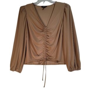 Express Tan Ruched Blouse knit vanilla girl Y2K neutral minimalist crop